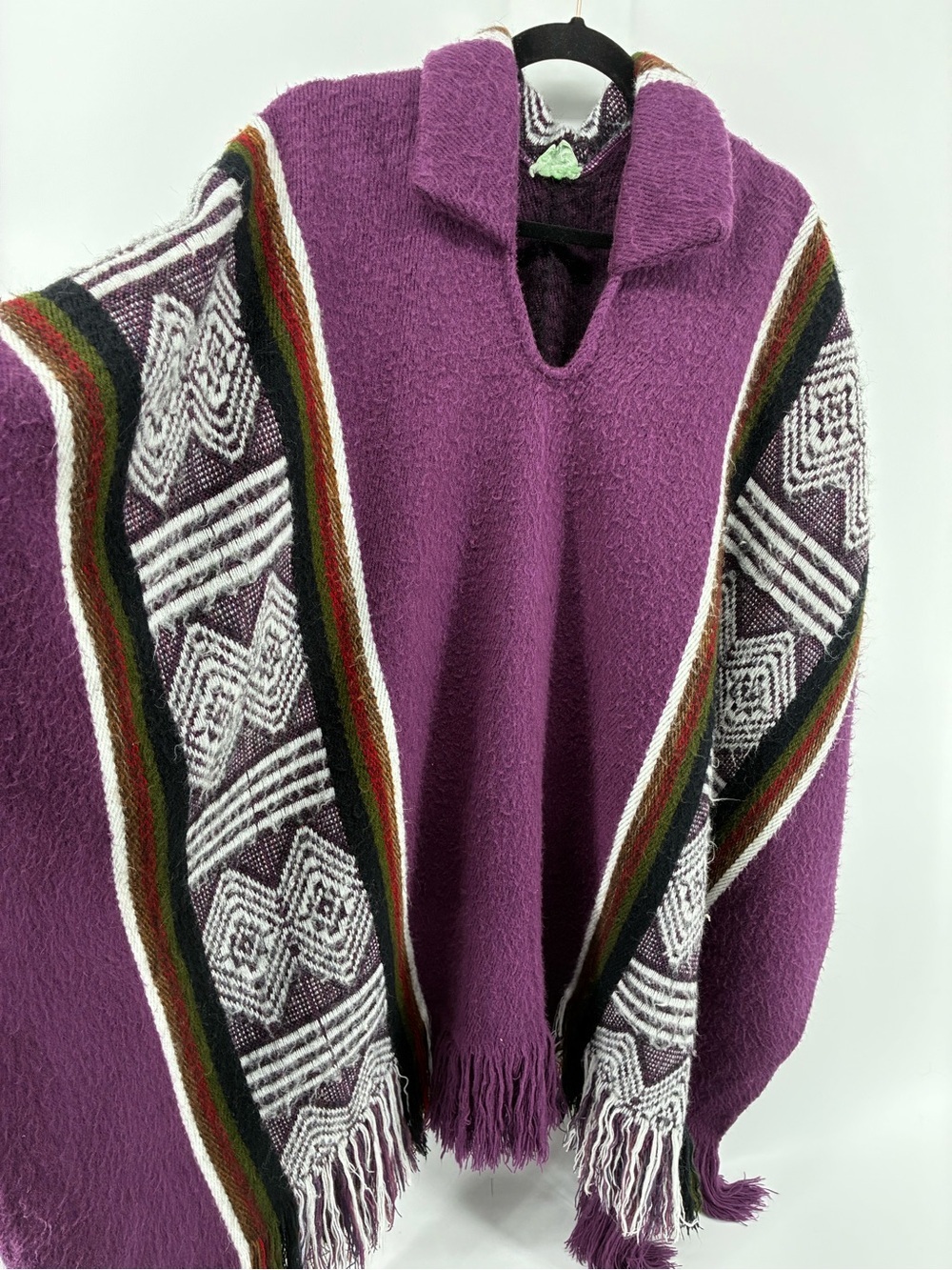 Purple Peruvian Geometric Pattern Women’s Pullover Sweater Poncho - Picture 3 of 10